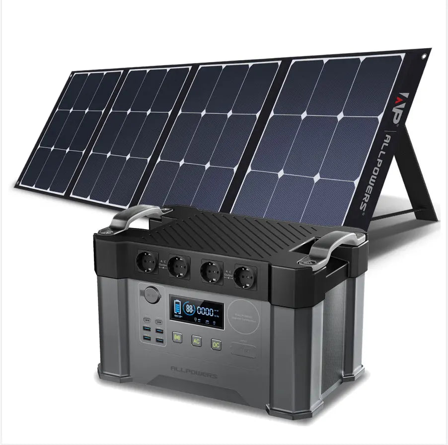 ALLPOWERS Portable Generator 110/220V Power Station 2000W / 700W Emergency Power Supply With 200W Monocrystalline solar panels